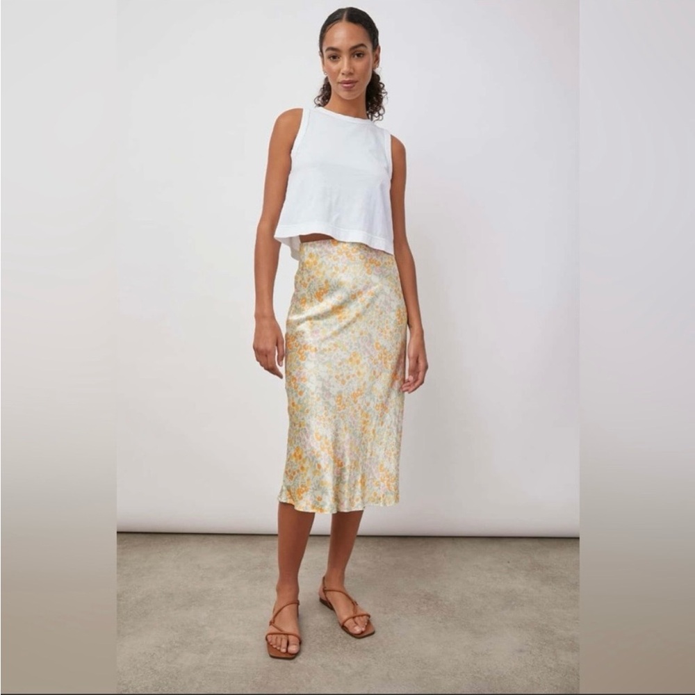 Rails Anya Summer Meadows Floral Print Satin Bias Cut Midi Slip Skirt Size M
